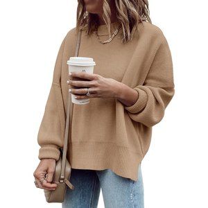 Womens Oversized Fall Slouchy Long Sleeve Ribbed Knit Side Slit Tunic Sweater